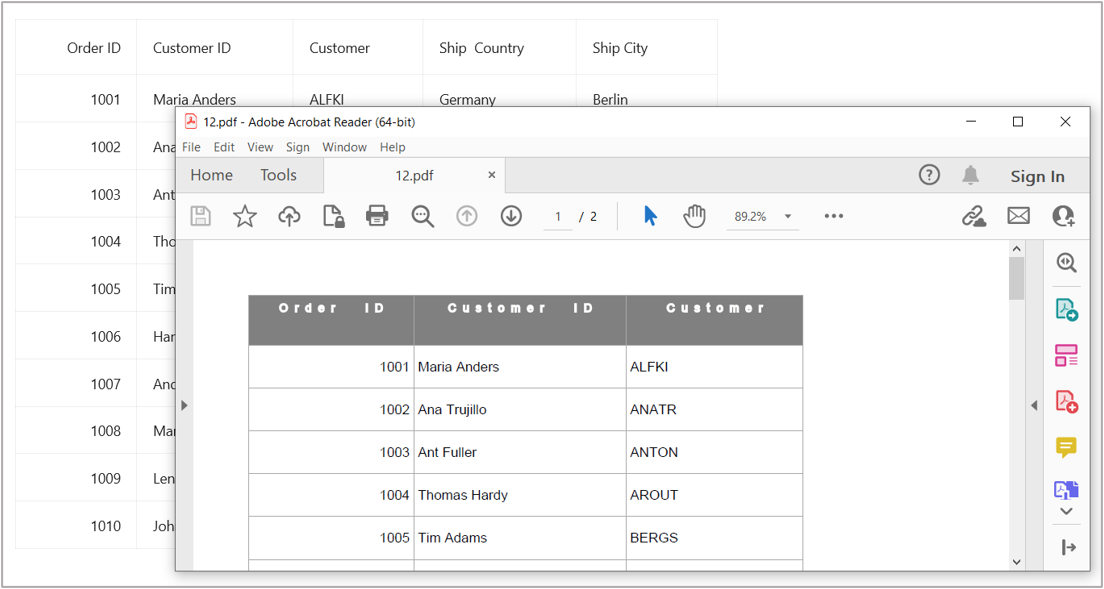 Export DataGrid to PDF format with style applied for header cells