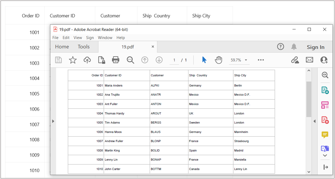 Export DataGrid to PDF format in Landscape orientation