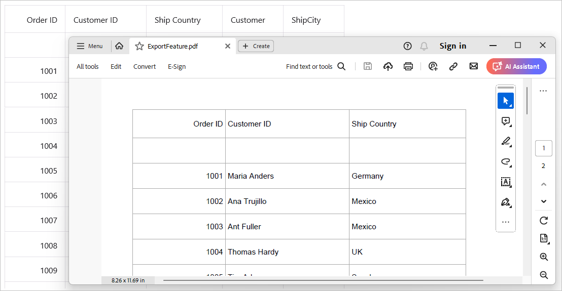 Export DataGrid to PDF format with unbound row