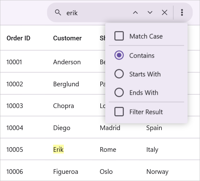 DataGrid with build in Search UI