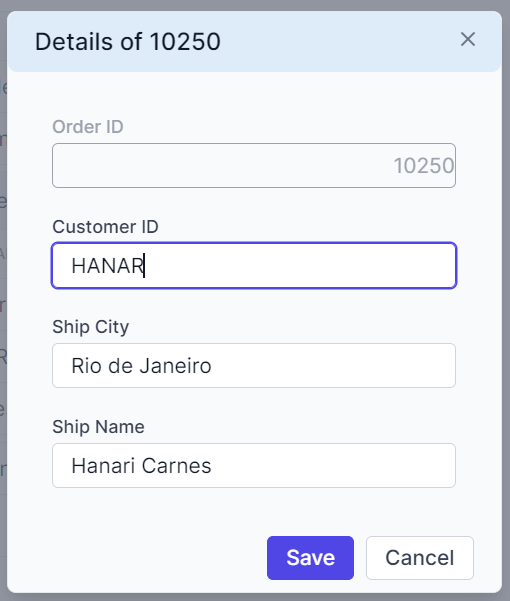 Child grid customizing the edit dialog header element