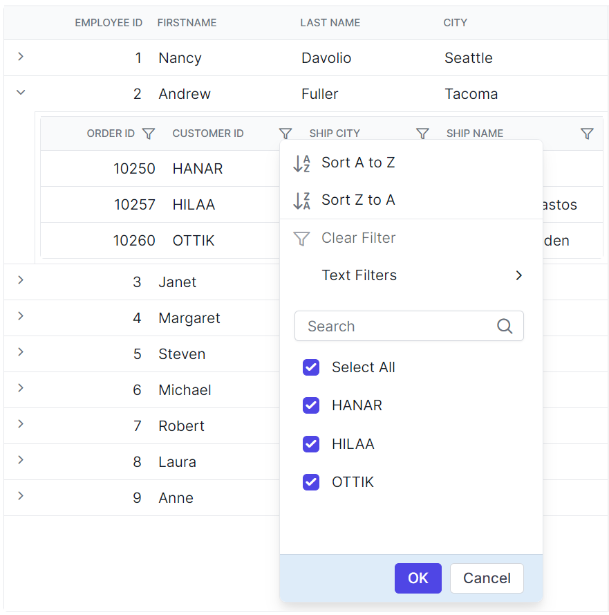 Child grid filter dialog footer