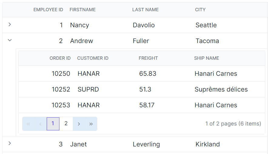 Child grid pager navigation elements