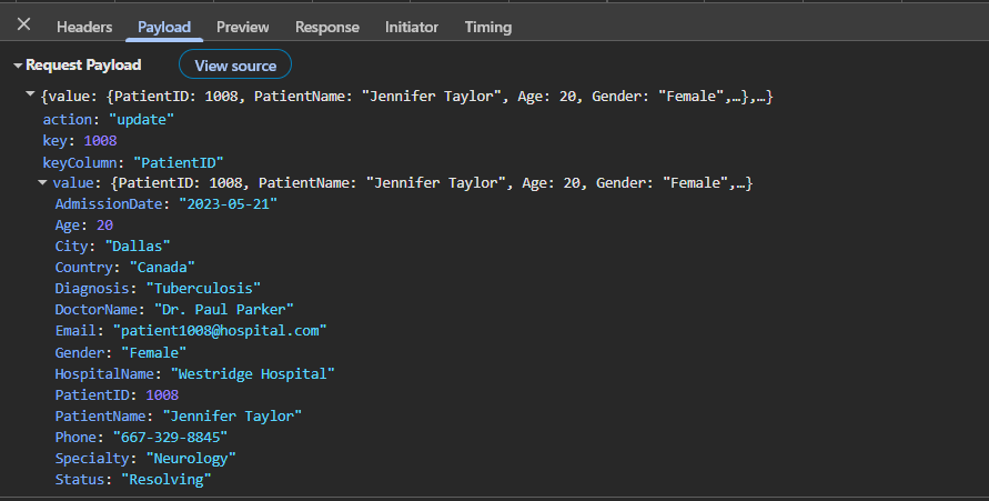 Update Operation Payload