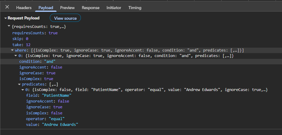 Filtering Operation Payload
