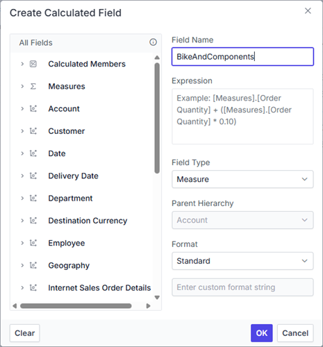 Enter calculated field name