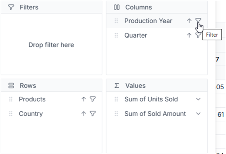 Filter icon next to each field