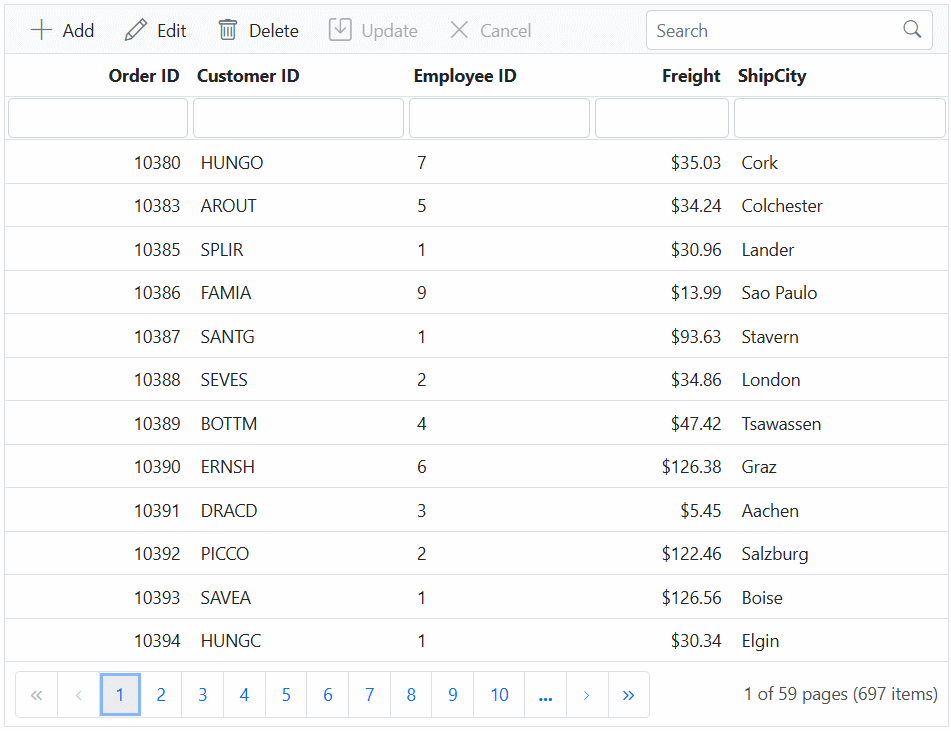 Grid bound with Microsoft SQL Server using Entity