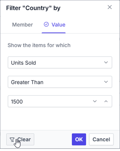 Clearing the existing value filter