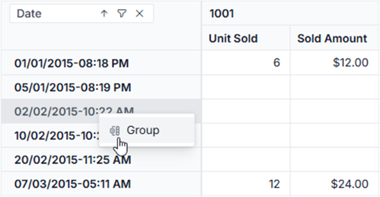 Context-menu options for date grouping