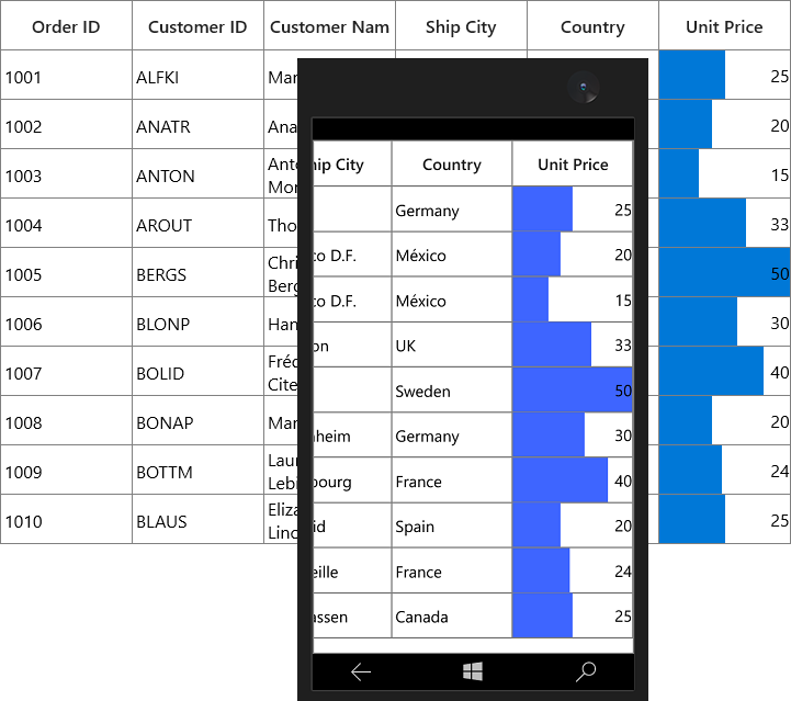 Displaying the column with progressBar in UWP SfDataGrid