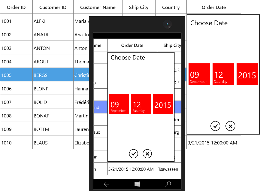 Styling SelectorItem with color in GridDateTimeColumn in UWP SfDataGrid