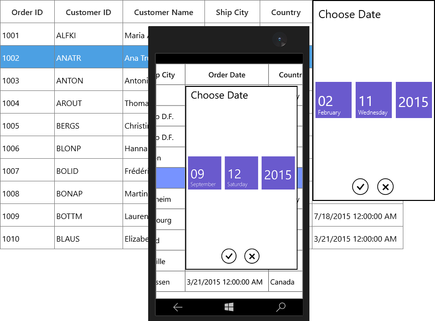 Displaying height and width customization of SelectorItem in GridDateTimeColumn in UWP SfDataGrid