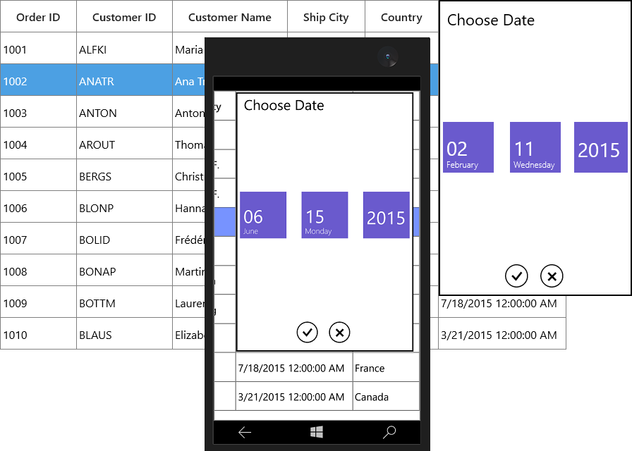 Displaying space and count customization between SelectorItems in GridDateTimeColumn in UWP SfDataGrid