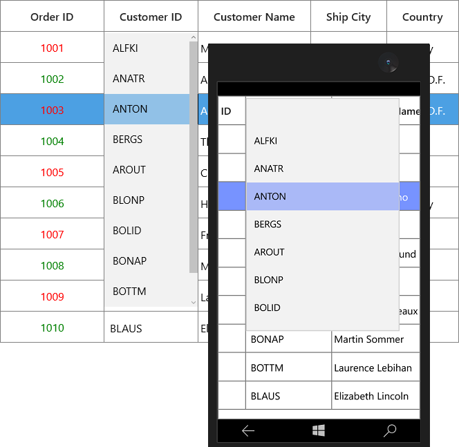 Displaying GridComboBoxColumn with SelectedItem in UWP SfDataGrid