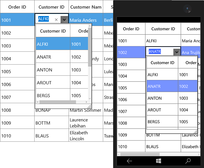 Image used to display GridMultiColumnDropDownList in SfDataGrid UWP