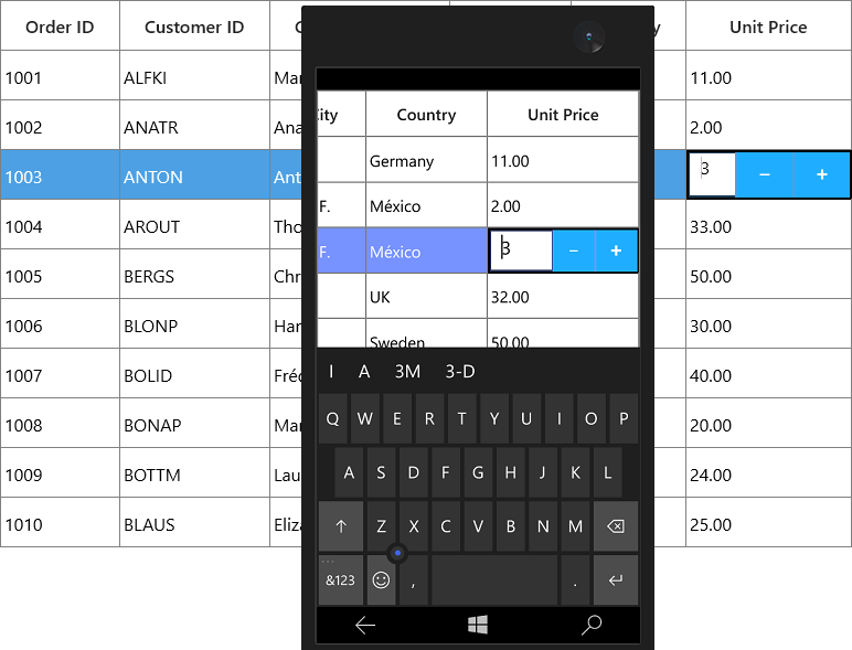 Displaying GridUpDownColumn in UWP SfDataGrid