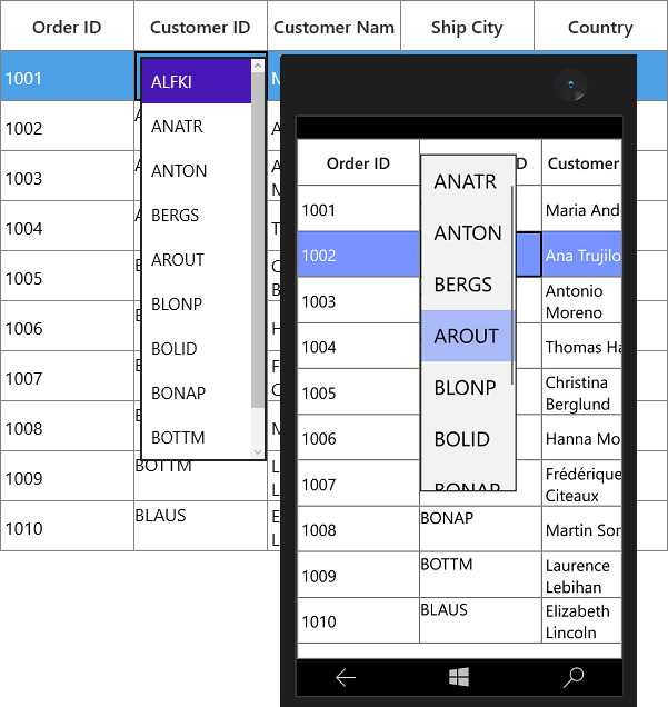 Displaying custom column created from existing renderer in UWP SfDataGrid