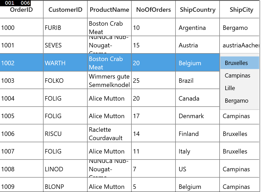 Displaying different itemssource for different rows using ItemsSourceSelector property of GridComboBoxColumn in UWP SfDataGrid
