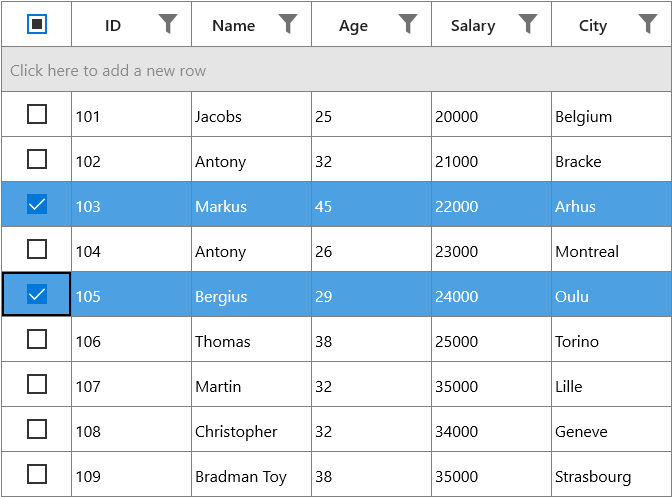 uwp datagrid selector column
