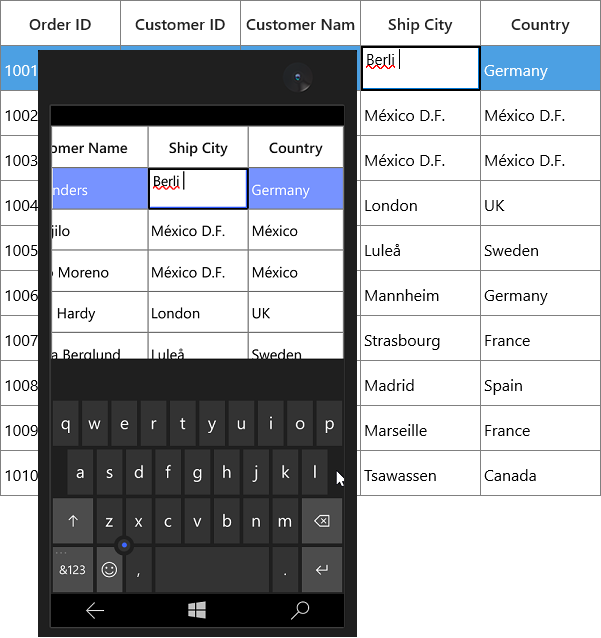 Image used to display the spell check in SfDataGrid UWP