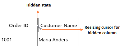 Hidden column resizing