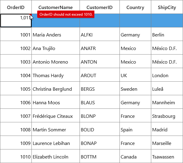 UWP DataGrid - New row data validation