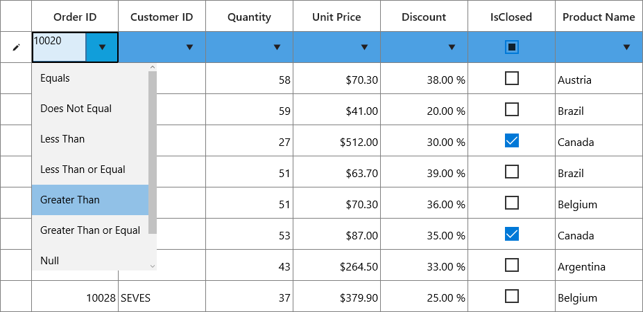UWP DataGrid with filter row