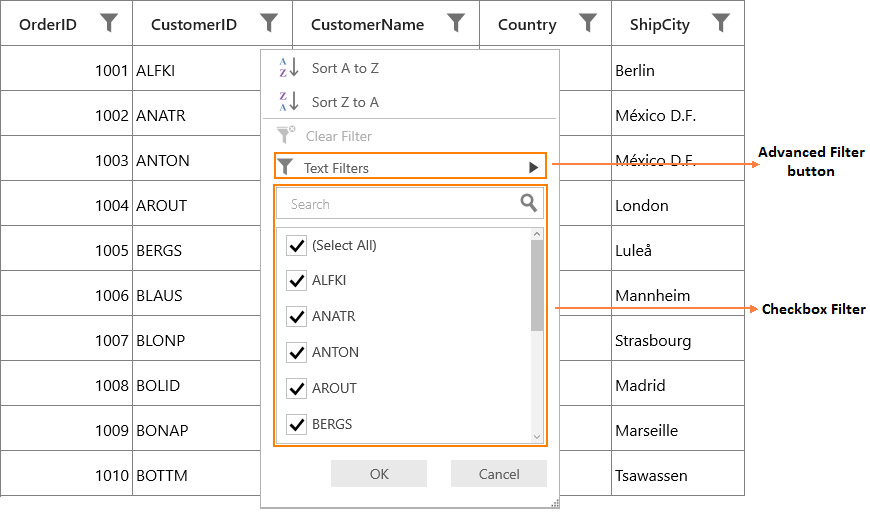 DataGrid with Checkbox Filter View in DataGrid UWP