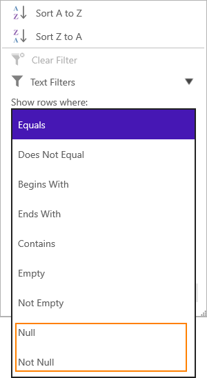 Filter the NULL values by using the Advanced Filter view in SfDataGrid UWP