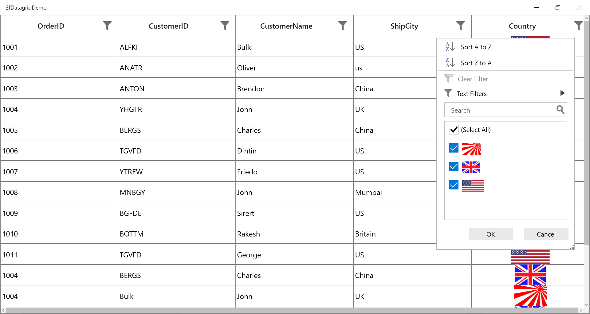 Apply the column filter for image in DataGrid UWP