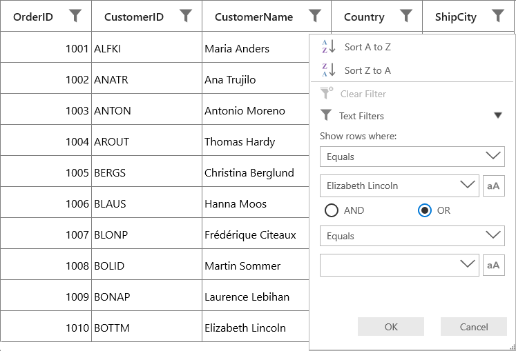 DataGrid with Advanced Filter View in DataGrid UWP