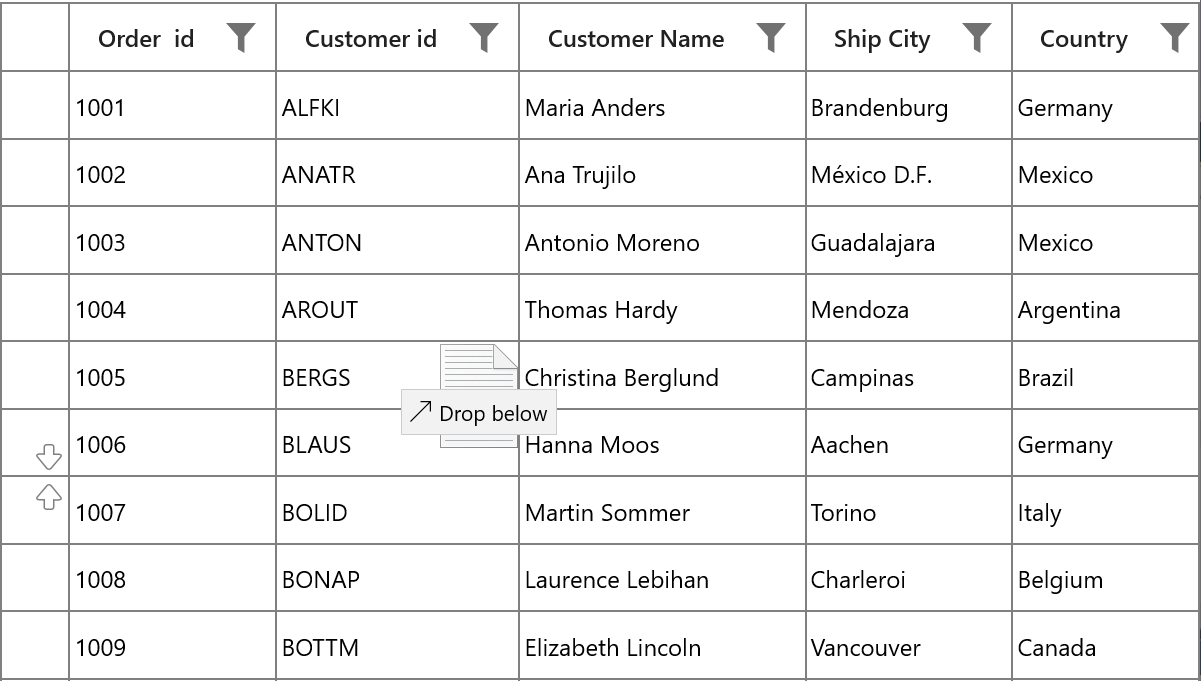 Image used to display the drag and drop rows in uwp datagrid