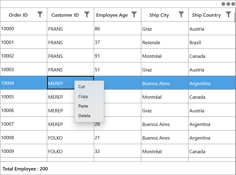 Context menu added for data rows in uwp datagrid