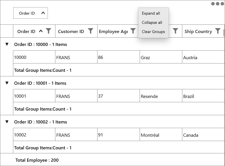 Context menu added for GroupDropArea in uwp datagrid