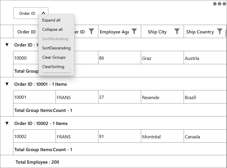 Context menu added for GroupDropItem in uwp datagrid