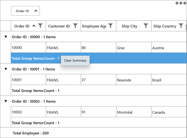 Context menu added for group summary rows in uwp datagrid