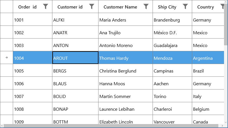 Image used to display the current row indicator changed in uwp datagrid
