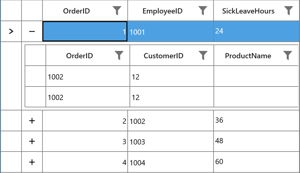 hiding indent cells of master details view in UWP DataGrid