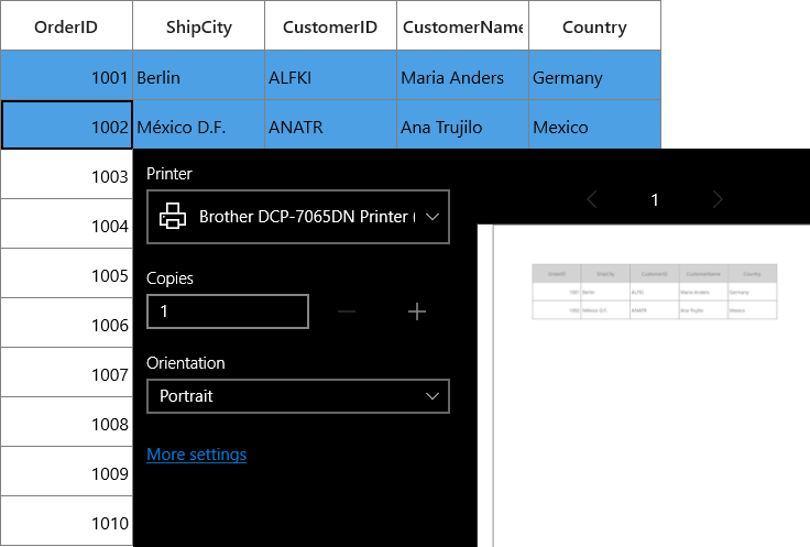 Print the selected items in UWP DataGrid