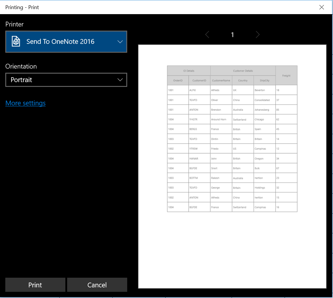 Shows stacked headers printing in UWP DataGrid