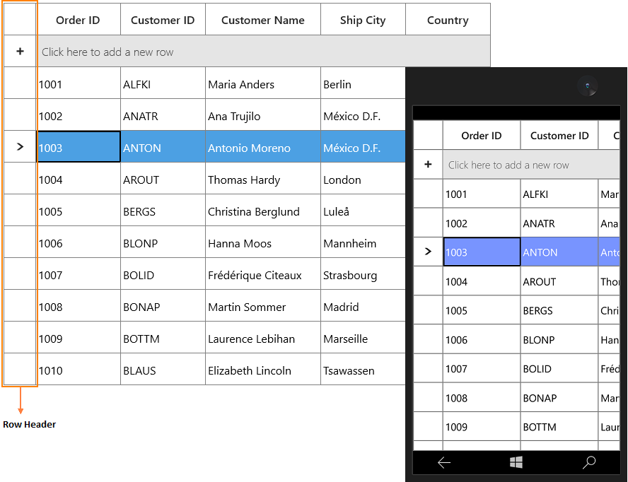 Row Header in UWP DataGrid
