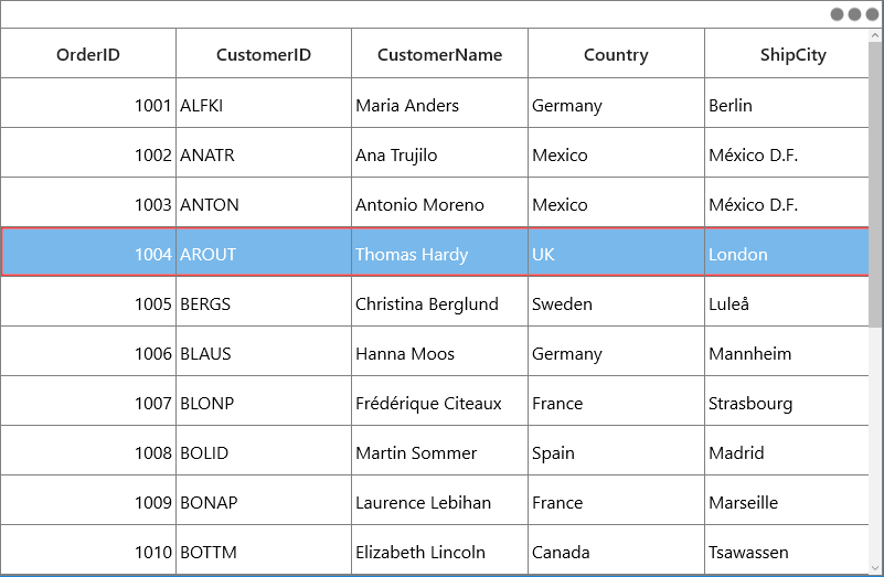 Customization of row selection border in UWP DataGrid