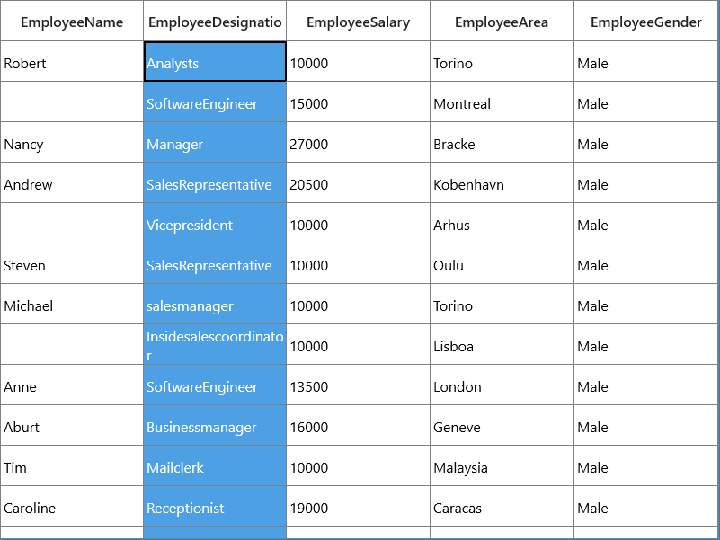 Column selection when clicking column header in UWP DataGrid
