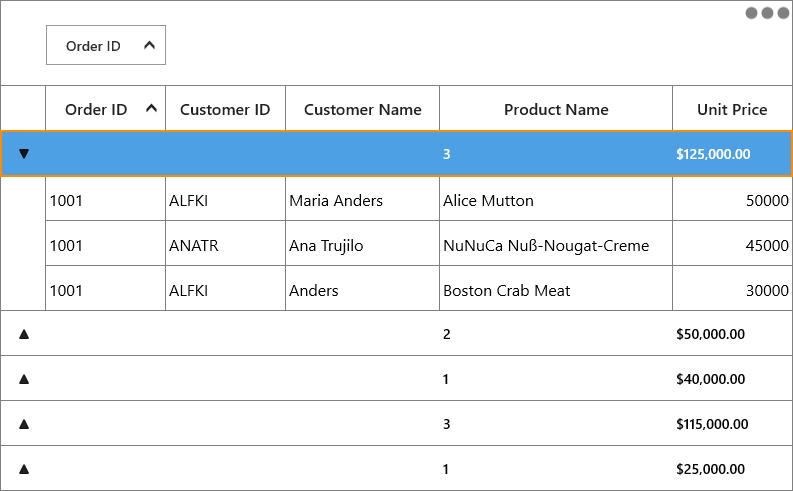 Caption summary in columns for UWP DataGrid