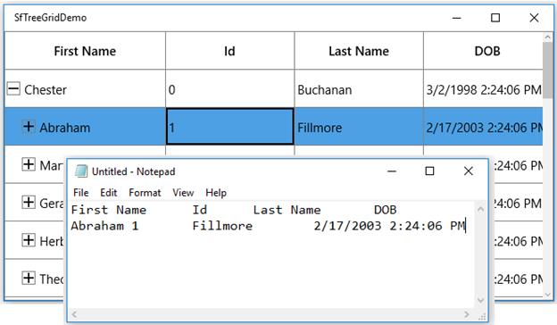UWP treegrid shows with Copied content pasted in notepad