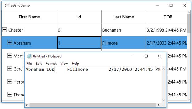 UWP treegrid shows with Copied data customized through CopyCellContent event