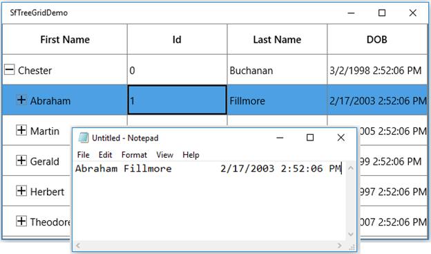 UWP treegrid shows with Copy operation for a column handled through CopyCellContent event