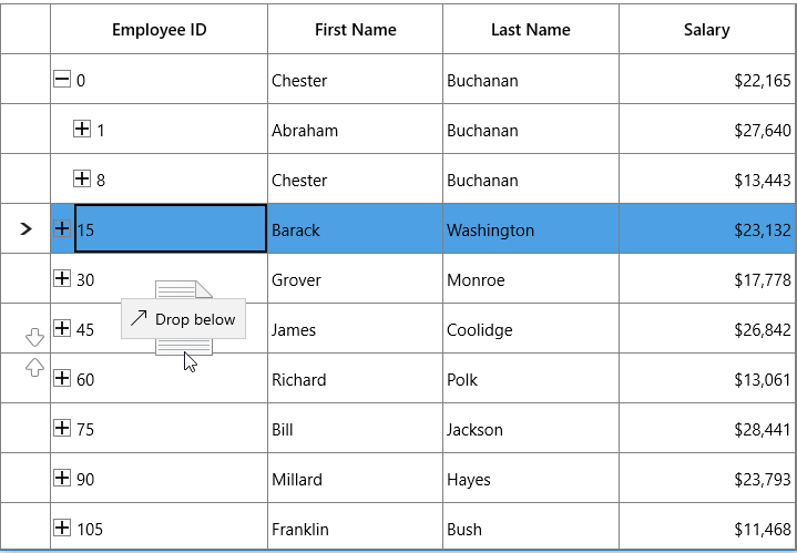 Row drag in UWP TreeGrid.