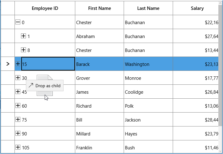 Row drop in UWP TreeGrid.